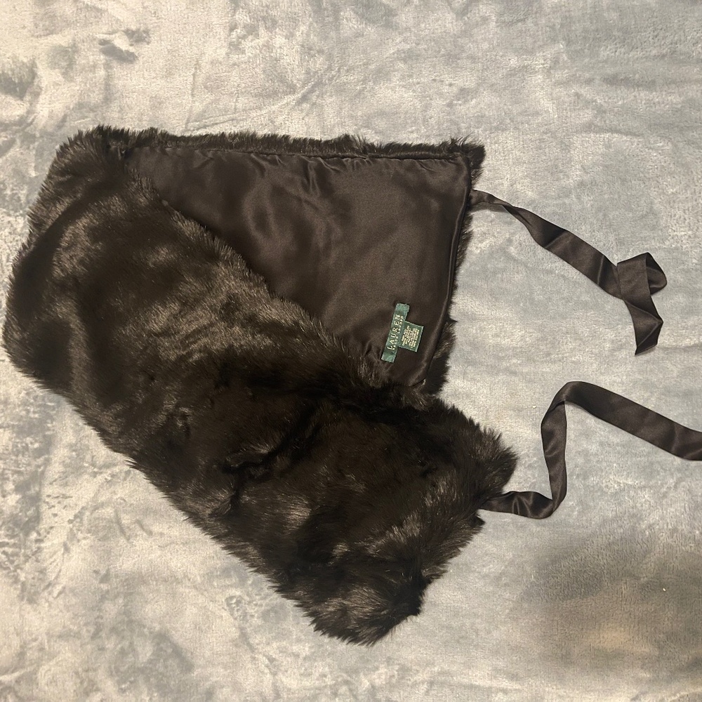 New! Ralph Lauren fur wrap with satin tie